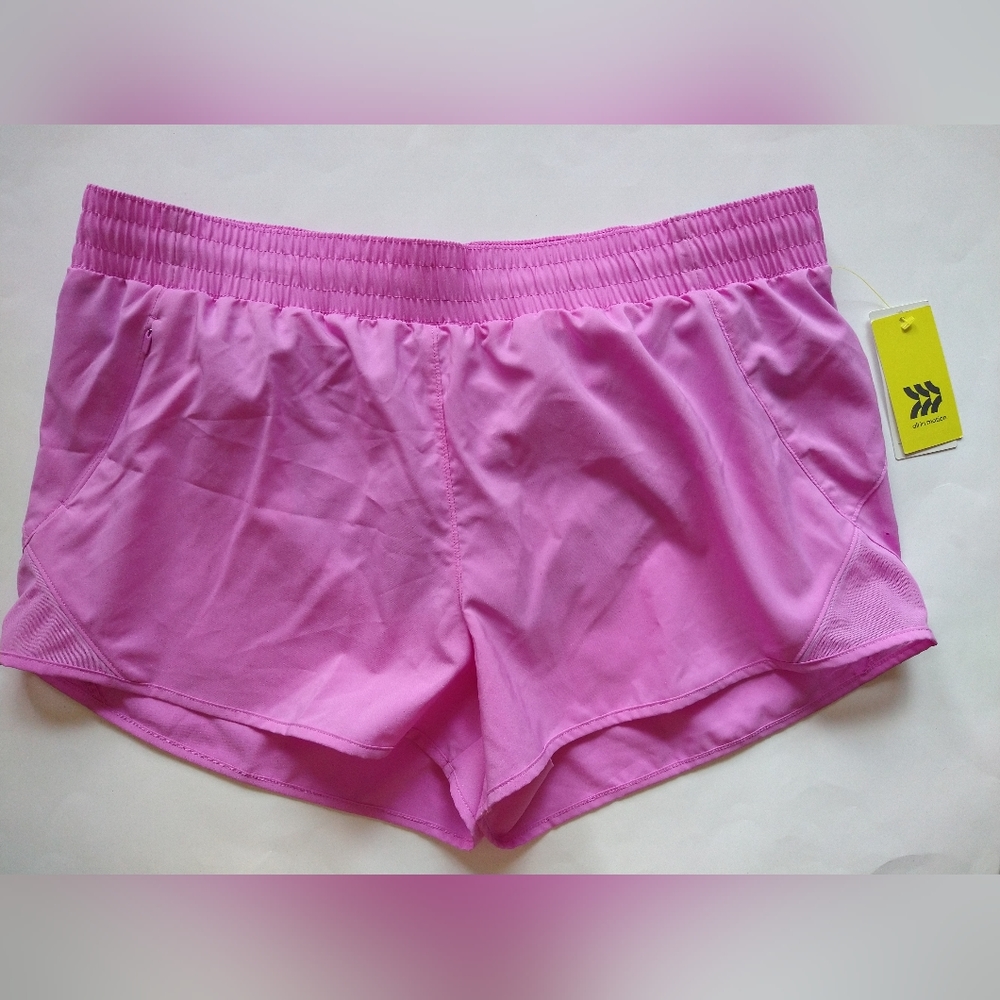 All in Motion Mid-Rise Run Shorts Purple Zip Pocket Lined Adjustable Waist NWT